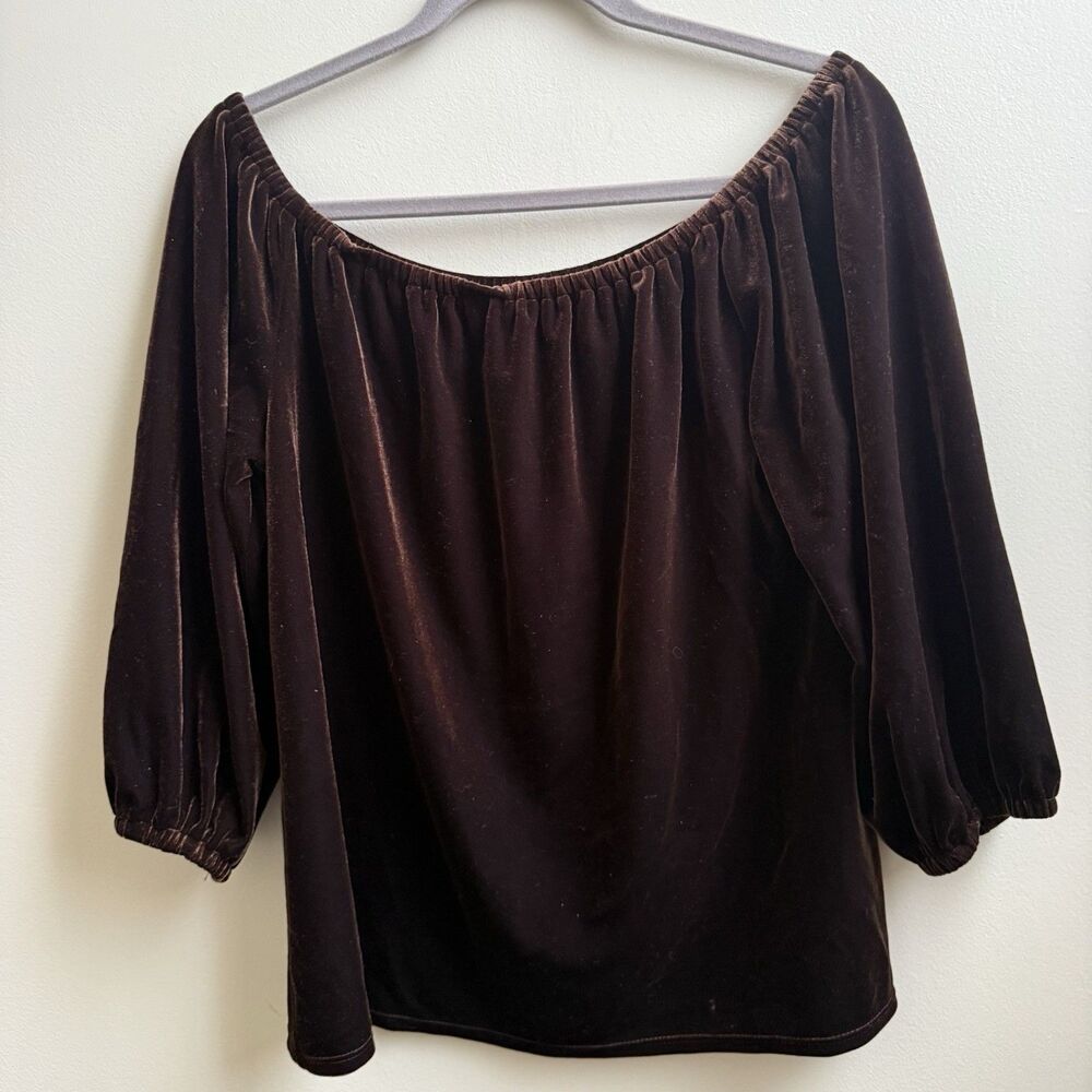 Boston Proper Brown Velvet Off The Shoulder Top Boho Party Size Small